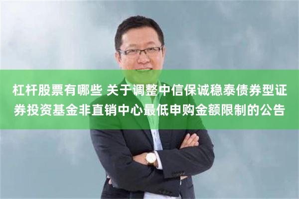 杠杆股票有哪些 关于调整中信保诚稳泰债券型证券投资基金非直销中心最低申购金额限制的公告